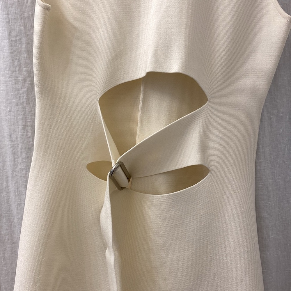 ALEXANDER WANG Cream Bodycon Peplum Sleeveless Top Cutout Buckle Back Detail - Picture 7 of 9